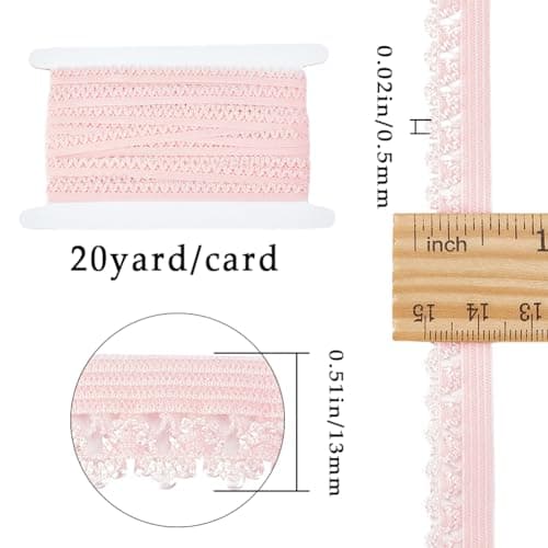 GORGECRAFT Bordure Élastique de 20 m pour Lingerie 13 mm de Large Bordure en Dentelle Extensible Sangle de Coupe Ruban de Cordon en Dentelle Crochetée pour Bricolage Vêtements Emballage Cadeau Rose