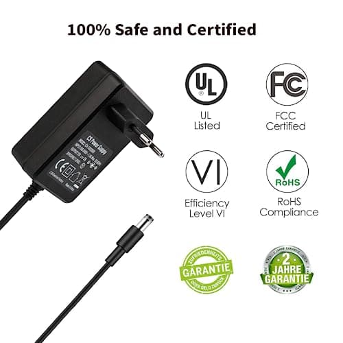 Lonnky Adaptateur 12V 2A avec Câble de 1,8 M, AC 100-240V à DC 12V, Connecteur Universel 2,1 mm x 5,5 mm pour LCD, Routeurs et Caméras de Surveillance