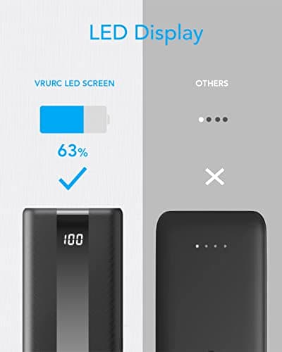 VRURC Batterie Externe 20000mAh USB C Mini Power Bank Charge Rapide 22.5W Batterie Portable avec 3 Ports USB Sortie et LED Display pour Samsung, iPhone,Huawei,Xiaomi etc