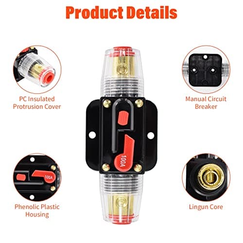 Fusible de Réinitialisation de Disjoncteur en Ligne100A, Porte Fusible 12V-24V DC vec Réinitialisation Manuelle pour Système d'amplificateur de Son Audio de Voiture, Bateau, Camion