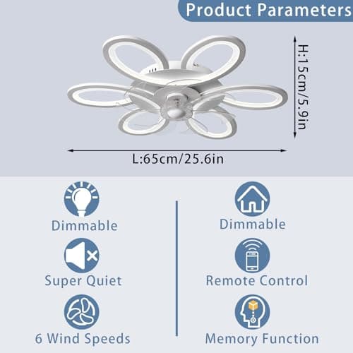LED Ventilateur Plafond Avec Lumiere Alexa Silencieux Dimmable Fleur Lustre Ventilateur De Plafond Chambre Télécommande Réversible Lampe Ventilateur Intelligent Moderne 65cm Pour Salon, Cuisine