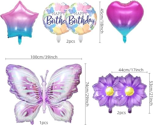 7 pcs Ballon Papillon Anniversaire, Ballon Papillon Fleur, Ballon Aluminium Papillon, Decoration Anniversaire Papillon, Convient aux Fêtes D'anniversaire de Filles, aux Soirées à Thème Papillon