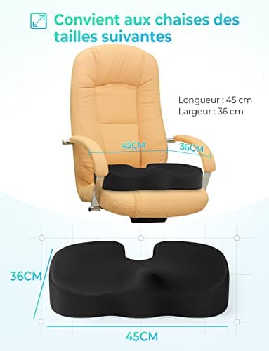 Levesolls Coussin Coccyx Coussin de Siège en Mousse à Mémoire Coussin Ergonomique pour Bureau Voiture Fauteuil Roulant