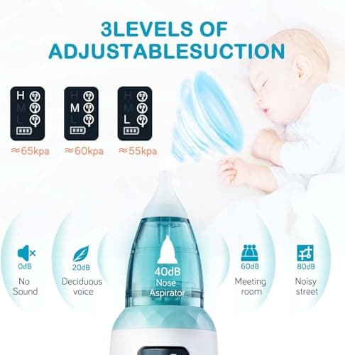 Mouche Bébé Electrique ,Aspirateur nasal bébé nettoyeur de nez électrique et dissolvant de cérumen avec 6 buses réutilisables pour nouveau-nés