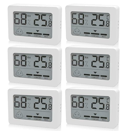 Lot de 6 mini thermomètres hygromètres d'intérieur numériques - Thermomètre d'intérieur avec indicateur smiley - Thermomètre d'intérieur pour chambre de bébé, salon, chambre, bureau - Blanc
