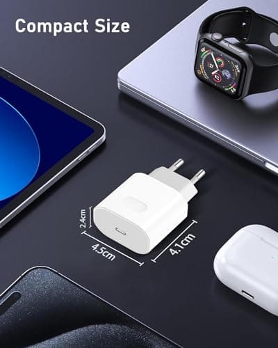 Chargeur USB C, 20W Prise USB C Chargeur Rapide pour iPhone 16 15 14 13 12 11 Pro Max Plus Mini SE X XS XR, Samsung Galaxy, Embout Adaptateur Secteur Bloc USB Type C