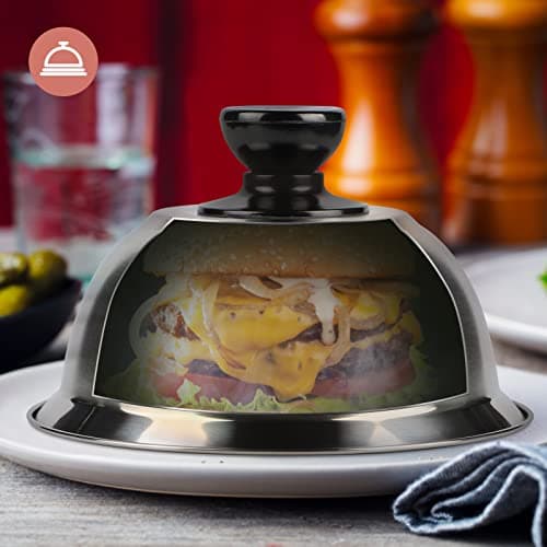 CPROSP 4X Cloche pour Hamburger INOX 16 * 9 cm, Cloche Chauffante pour Fondre Le Fromage, Cloche de Cuisson Burger avec 1 Mini-Tournevis, Cloche à Chaleur pour Steak