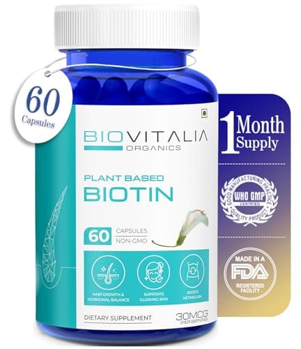 Biovitalia Organics Biotine 30mcg Capsule | Soutient la santé des cheveux et des ongles | Favorise l'équilibre hormonal | Soutenir le métabolisme | Complément alimentaire - 60 Capsules végétaliennes