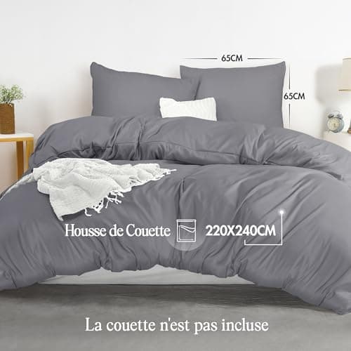 Utopia Bedding Housse de Couette 220x240 cm avec 2 Taies d'oreiller 65x65 cm (Gris) - Parure de lit 220 x 240 cm - Ensembles de Housses de Couette en Microfibre brossée Douce