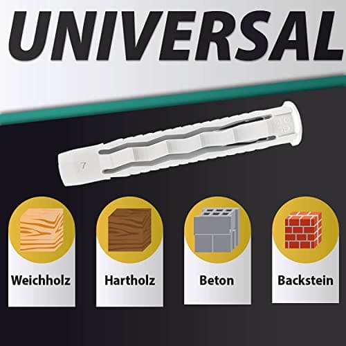 PARCO Lot de 100 chevilles universelles en plastique avec bord pour un maintien parfait dans le béton, la pierre, le bois, etc. 5,0 x 25 mm, PA 6 de qualité supérieure