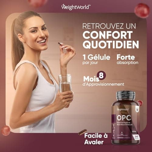 OPC Extrait de Pépins de Raisin Naturel Français 1000mg (French Grapeseed Extract) - 240 Gélules Vegan (8 Mois) - 95% OPC Forte (Vitis vinifera L.) - Polyphénols Concentré Avec Antioxydant Puissant