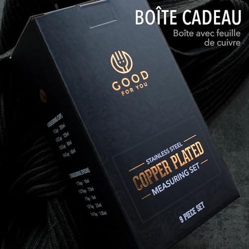 Lot de 9 pièces de tasses et cuillères à mesurer de cuisine et pâtisserie, en acier inoxydable cuivre chromé, avec mesures gravées, pour ingrédients secs ou liquides