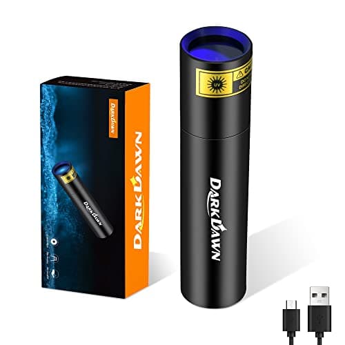 DARKDAWN UV 365nm Lampe Torche Lumière Noire, Mini USB Rechargeable, Lampe de Wood Portable LED Ultraviolet 370nm - Détecteur d'urine Chat, Taches, Billet, Ambre, Uranium, Détection de Fuites