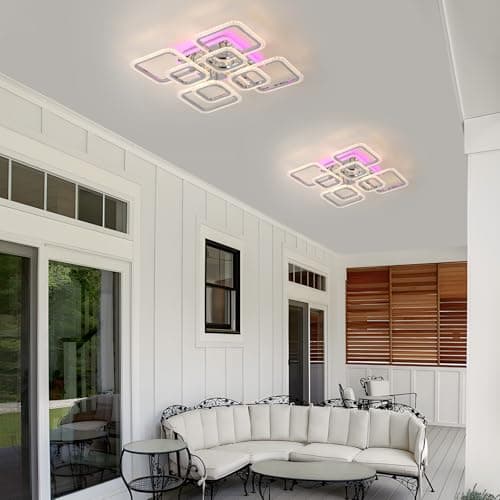 LuFun Plafonnier LED,8 carré double couche lustre salon moderne design,dimmable luminaires intérieur plafonniers,lampe plafond 80W,lustre chambre Chromé,Lampe pour bureau cuisine couloir,3000-6000K