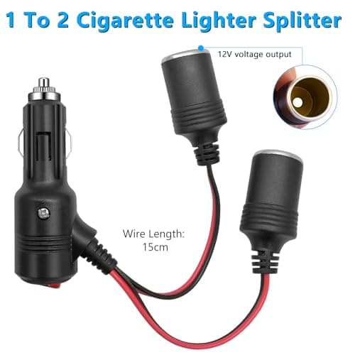 Hoembpn 1 à 2 Allume-Cigare Câble D'extension Prise Allume Cigare Socket Mâle vers Femelle Adaptateur Splitter avec LED Interrupteur Fusible 15A,12V/24V Mini Chargeur de Voiture USB Double