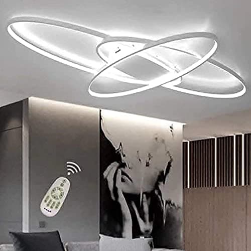 MQW Design Créatif Lustre LED Promise Gradation Télécommande Télécommande Ovale Bureau Couloir Décoration Plafonnier, Lampe De Salon Personnalisée, Noir Et Blanc, 95cm