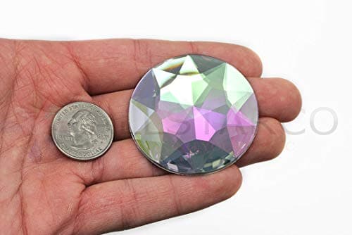 50mm Extra Large Self Adhesive Round Jewels Acrylic Rhinestones Stick on Plastic Gems for Cosplay - 2 Pieces (Crystal AB H702)