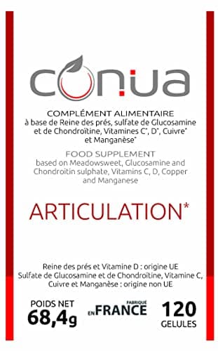 Formule Articulations douloureuses 7 en 1 Conua | GLUCOSAMINE + CHONDROÏTINE Mobilité & Souplesse Articulaire | Flexibilité Capital Osseux | + Vitamine C* et D* + Cuivre* + Manganèse + Reine des prés