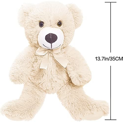 SNOWOLF Peluche d'ours Adorable Animal empaillé Oreiller poupée d'ours Cadeau d'enfant garçon Fille Anniversaire Noël Saint Valentin (13.7In/35CM,Cream)