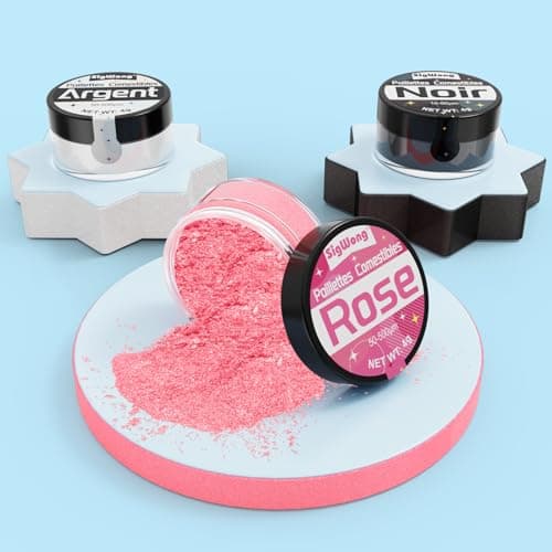 Paillettes Alimentaires Comestibles, 3x4g Colorant Alimentaire Poudre Cocktail Boissons Pour Decoration Gateau, Liqueur, Vin, Champagne, Halloween-Argent, Noir, Rose