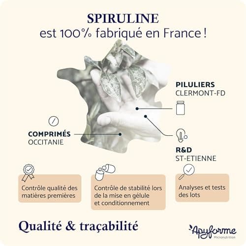Apyforme - Spiruline BIO Française - Haute Concentration Jusqu'à 25% de Phycocyanine - Culture Paysanne Écoresponsable - 180 Comprimés Super Protéinés - Origine France