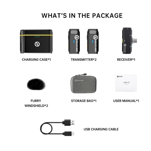 Hollyland Lark C1 Micro Cravate sans Fil pour Android USB-C Plug&Play Suppression du Bruit Playback avec RX Branché Autonomie Ultra-Longue 32h Audio Hi-FI Lavalier Super Léger et Portable