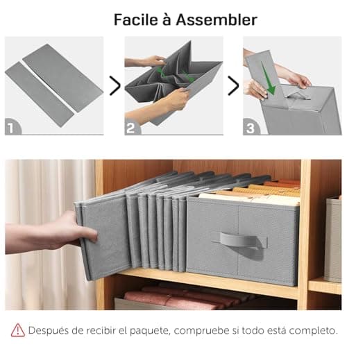 Captainfive Rangement Vetement 3 Pcs, Boite Rangement Vetement Dressing Pliable, Organisateur Tiroir, Organisateur Armoire Vetement Empilable, Lavable avec Poignées Latérales (M, 34 × 25 × 20 cm)