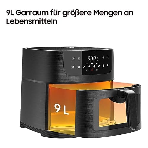 Iceagle Friteuse Sans Huile 9L XXL – 1800W Friteuse à Air avec Grande Fenêtre | Airfryer avec écran Tactile LED, 8 Programmes, Shake-Mode, Livre de Recettes