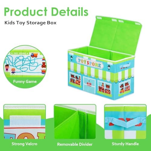 Coffre à Jouet avec Couvercle pour Enfants, Grand Pliable Oxford Boîte de Rangement avec Poignée pour Garçons Filles, Organisateurs Jouets Imperméable Anti-poussière, 65×30×40cm (Magasin de Jouets)
