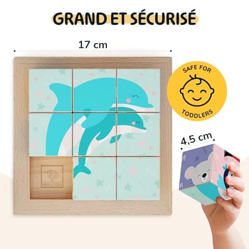 Merle Toys® Puzzle Enfant 2 Ans, Puzzle en Bois Enfant 3 Ans, Jeux Montessori Éducatif, Puzzle Cube en Bois, Jouet Enfant 2 Ans, 6 Motifs d’Animaux Sauvages pour Stimuler Curiosité et Apprentissage