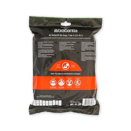 Brabantia Sacs Poubelle PerfectFit (Code G - 23L / 30L) Ultra Résistant, Poignées Coulissantes (40 Sacs)