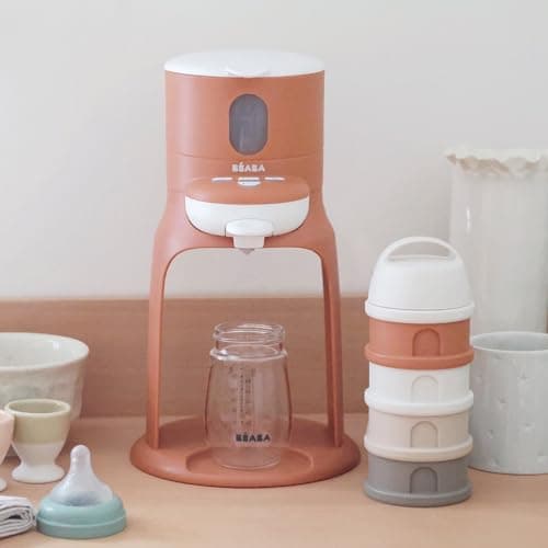 BÉABA, Boite doseuse de Lait en Poudre Empilable, 100% Hermétique, 4 Compartiments, Made in France, Grande contenance, Usage Evolutif, Facile à transporter, Beige/Terracotta