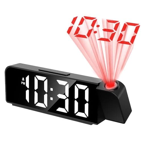 Reveil Projecteur,Reveil Projecteur Plafond,Réveil Projection avec Température,Horloge Numérique LED Projection,Horloge Digitale Projecteur 180°,Luminosité Réglable, pour Chambre, Bureau