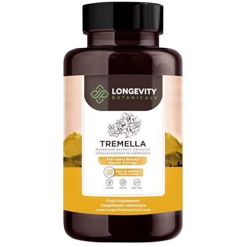 Gélules de champignon trémelle fucus - Complément ultra-concentré pour avoir une peau hydratée, la beauté et une mémoire améliorée - 100% du corps fructifère - 120 gélules - Longevity Botanicals