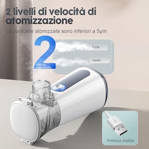 Aidisy Silent Portable Aerosol Adultes et Enfants - Appareil à Ultrasons Aérosol Efficace Soulager la Respiration, 2 Masques et Embout Buccal, USB-C Rechargeable, Vitesse d’Atomisation Réglable-Gris