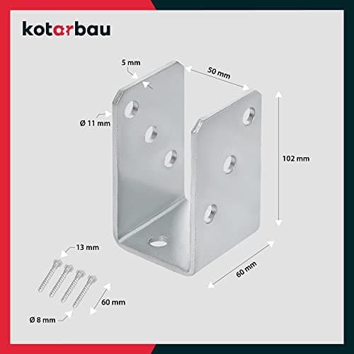 KOTARBAU® Support de poteau en U à visser 50 mm, galvanisé à chaud, la solution parfaite pour assembler différents éléments, argenté