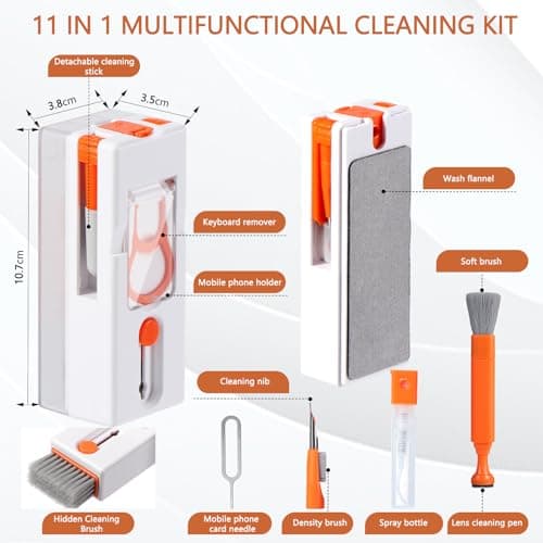 Vinabo 11 en 1 Kit de Nettoyage Clavier, Kit Nettoyage pour AirPods, Keyboard Cleaner avec Brosse, Kit Nettoyage Multifonctionnelle pour Tablette, Téléphones, Laptop, Écouteur Bluetooth, Caméra