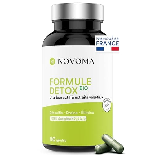 NOVOMA Formule Détox Bio, Purification Foie & Digestion, Avec Charbon Actif, Chardon-Marie, Chlorella & Gingembre, Cure de 1 Mois, 90 Gélules, Végan, Fabriqué en France