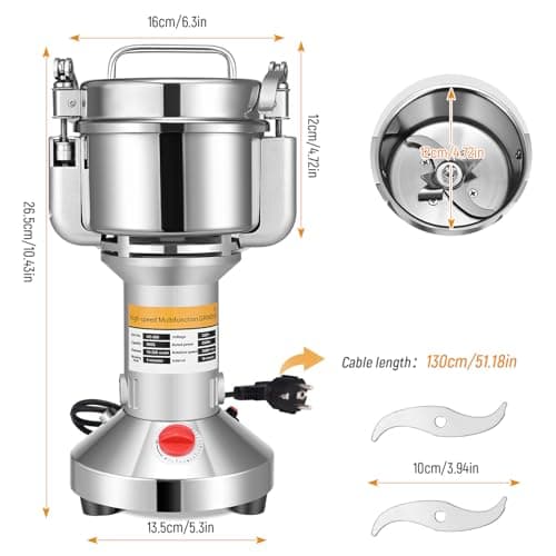 Moulin à Céréales Électrique, Couleeur 500g Haute Vitesse Broyage Moulin à Épices Moulin Epices Grinder Électrique avec 3 Lames en Acier Inoxydable Machine à Poudre pour Céréales Herbes Épices Noix