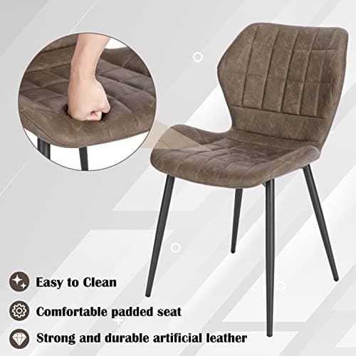 WOLTU Lot de 4 Chaises Salle à Manger, Chaise Scandinave, Chaise de Cuisine, Chaise Salon, Assise Rembourrée, Chaise en Simili Cuir, Brun Foncé, Pieds en Métal, BH357dbr-4