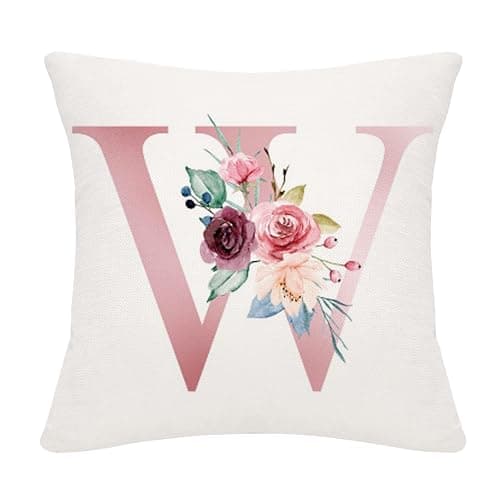 Cadeaux d'inspiration pour Les Femmes Filles Initiales A-Z Cadeaux motivationnels Coussin Arc-en-Ciel Recto-Verso pour Les Femmes Anniversaire Graduation Fête des mères Cadeau de Noël(W-Elle)