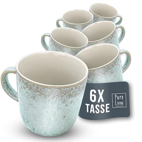 Tasse Café 6er Set en Grès Ibiza - Chic et moderne, compatible lave-vaisselle et micro-ondes - Tasses à Café Pure Living - Ensemble de Tasses à Thé et à Café Cool en beige-bleu