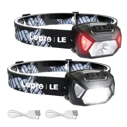 LE - Lampe Frontale LED Rechargeable Puissante, D500 Torche Frontale LED USB 2000lux Lumière Blanche et Rouge 6 Modes d'Éclairage IPX6 pour Cyclisme, Camping, Randonnée, Bricolage - 2 Pcs