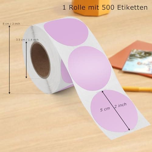 YIKIADA Lot de 500 étiquettes thermiques à pois violets en vinyle 50 mm Autocollant d'adresse Étanche Pour logo, code-barres QR, code d'inventaire