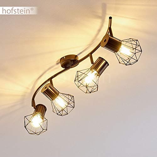 Plafonnier Bardhaman, lampe de plafond en métal noir, 4 flammes, 4 x E27 douille, spot au design rétro/vintage en grille et effet de lumière au plafond, sans ampoules