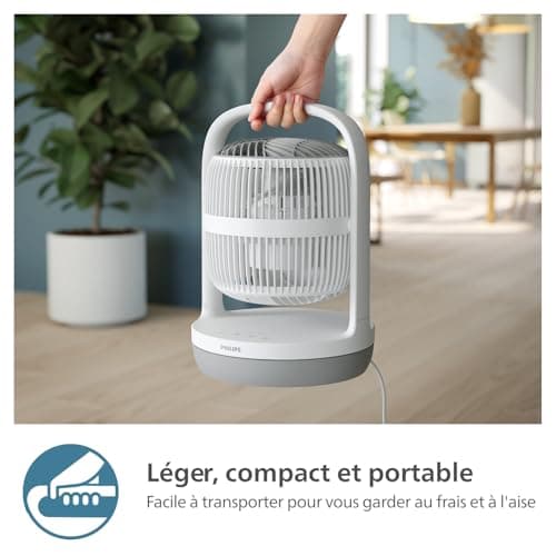 PHILIPS Ventilateur de table oscillant série 2000. Puissant et ultra-silencieux. 23 dB. Circulation de l'air. Inclinaison réglable à 180°. Pour la maison et le bureau. CX2050, Blanc