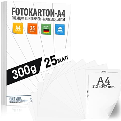 Lot de 25 feuilles de carton blanc 300 g/m2 – Papier blanc pur – Format A4 21 x 29,7 cm – Papier blanc vierge pour photographie, présentations, travaux manuels, scrapbooking, carton