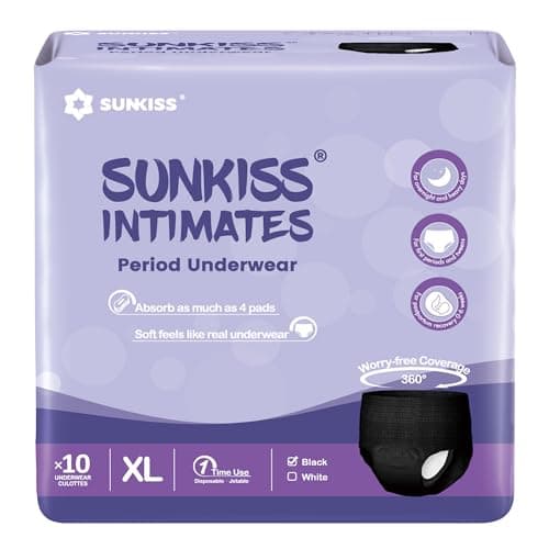 SUNKISS INTIMATES Culottes De Règles Jetables pour Femmes avec Flux Abondants, Sous-vêtements Post-partum Non Parfumés, Noir, Taille XL, 10 Unités