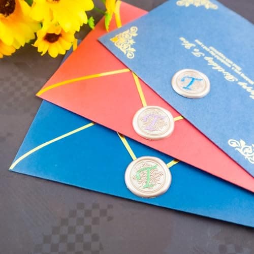 Zifospy cire cachet, Lot de 50 autocollants scellage en or champagne pour invitation de mariage, Noël, emballage de cadeaux, fête, idéal pour sceller les enveloppes(Letter T)