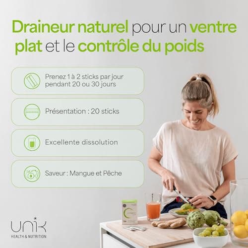 Détox Foie et Intestin | Complément Naturel Cardo Mariano + Cactinéa®+ Artichaut + Thé Vert + Raisin + Gingembre | Cure Detox Puissant et Rapide | SLIM 20 Sticks Saveur Mangue-Pêche